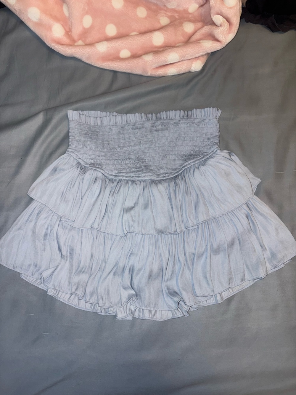 Mustard Seed Light Blue Tiered Smocked Mini Skirt